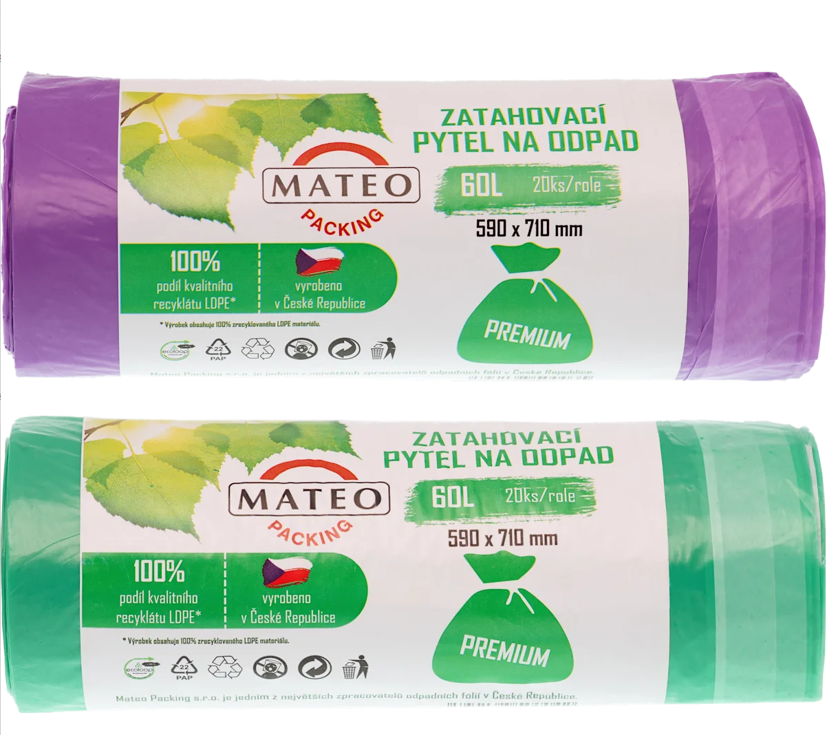 Mateo pytle do koše se zatahovací páskou 60L | obalové materiály WEBOBAL.cz