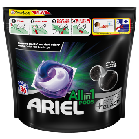 Ariel gelové kapsle Black All in one 36ks