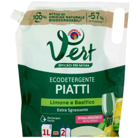Chanteclair Vert ecodetergente PIATTI refill, přípravek na nádobí Limone e Basilico 1L