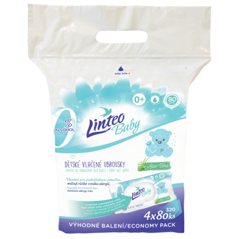 Linteo Baby dětské vlhčené ubrousky s aloe vera 4 x 80 ks