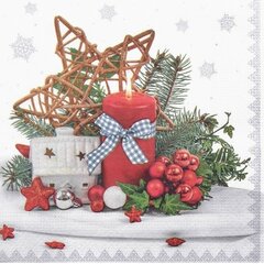 Vánoční papírové ubrousky, červená svíčka a aranžmá 33 x 33cm, 20ks Vánoční papírové ubrousky, červená svíčka a aranžmá 33 x 33cm, 20ks