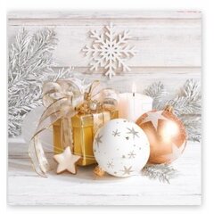 Vánoční papírové ubrousky, zlatý dárek a bílá svíčka 33 x 33cm, 20ks Vánoční papírové ubrousky, zlatý dárek a bílá svíčka 33 x 33cm, 20ks