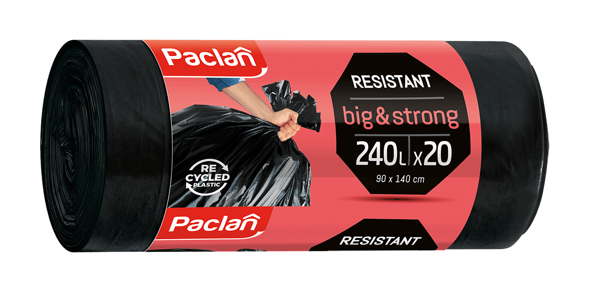 PACLAN Černé pytle na odpad 240L, 50µm, 20ks/role